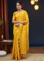 Viscose Dola Silk Yellow Festival Wear Weaving Saree